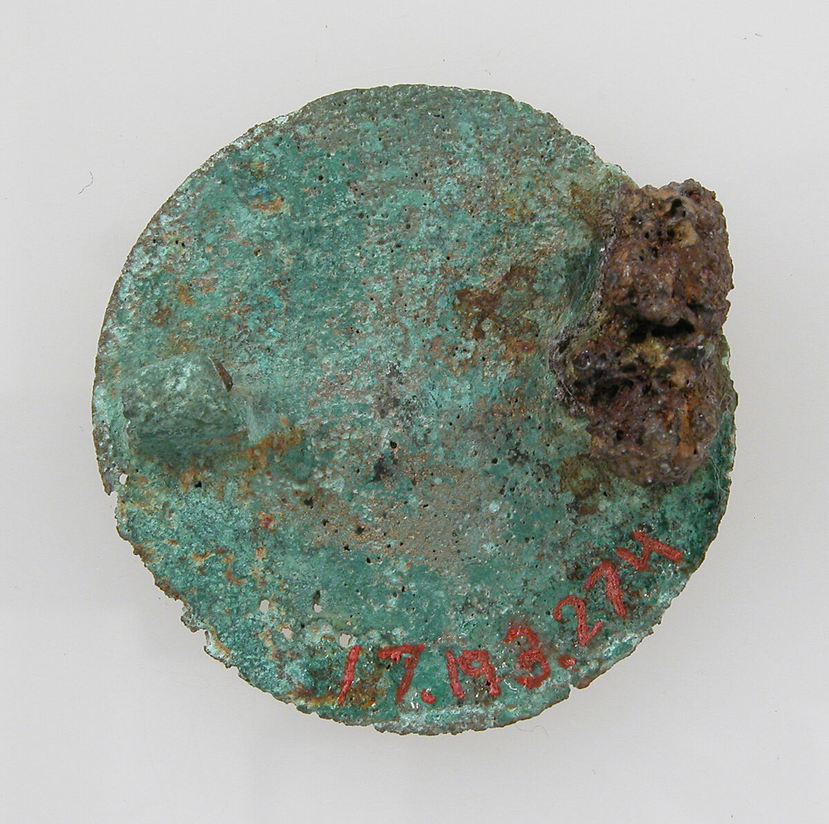Disk Brooch, Copper alloy, remnants of iron pin, Frankish