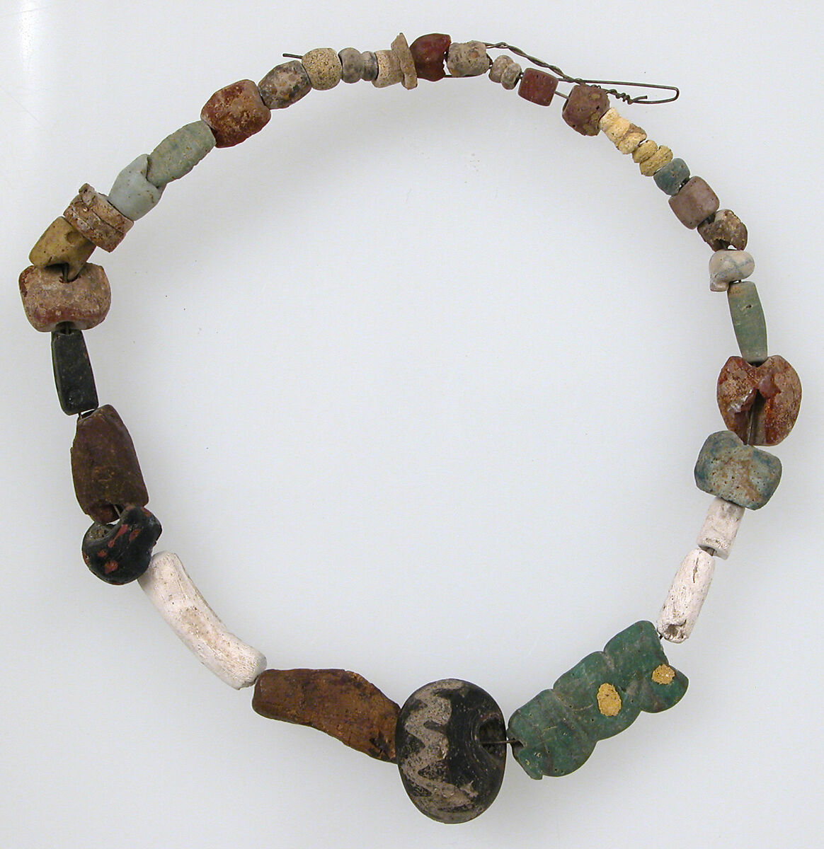 Beaded Necklace, Glass, amber, shell, calcite, Frankish 
