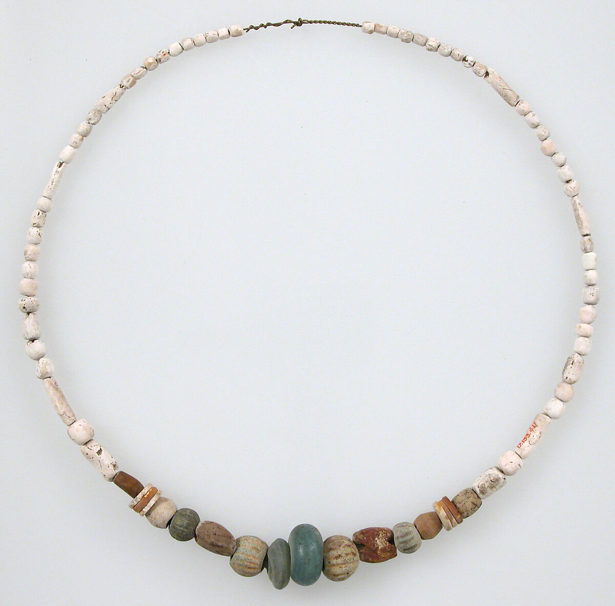 Beaded Necklace, Glass, amber, shell discs, glazed earthenware (faience)calcitic beads (OA XRD:1997b), Frankish (?) 