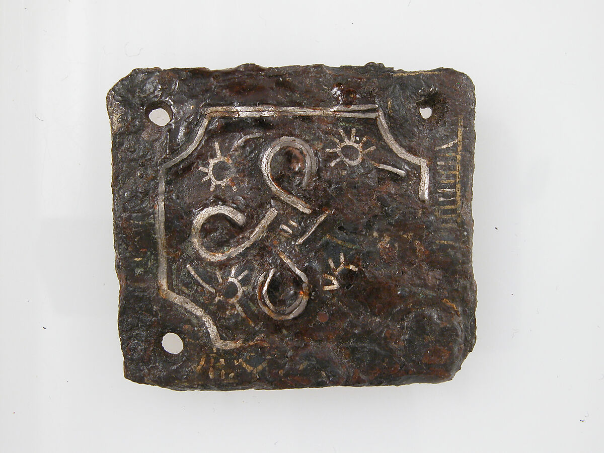 Belt Plate, Iron, silver and brass inlay, Frankish 