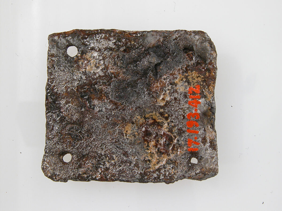 Belt Plate, Iron, silver and brass inlay, Frankish