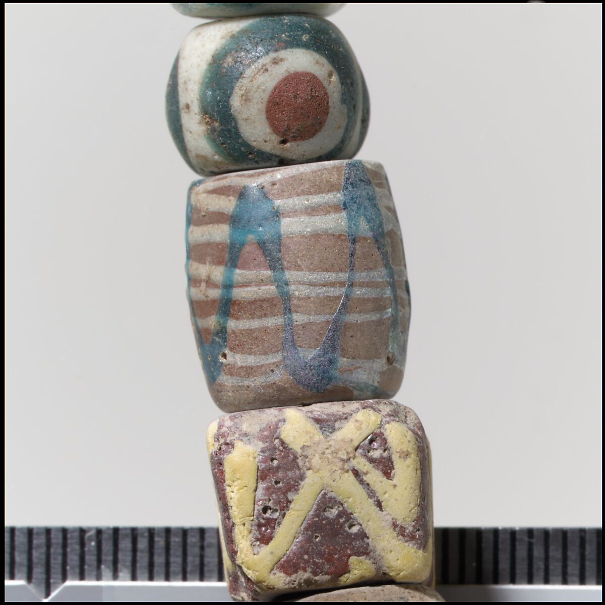 Beads from a Necklace, Glass, amethyst, copper alloy rings, Frankish