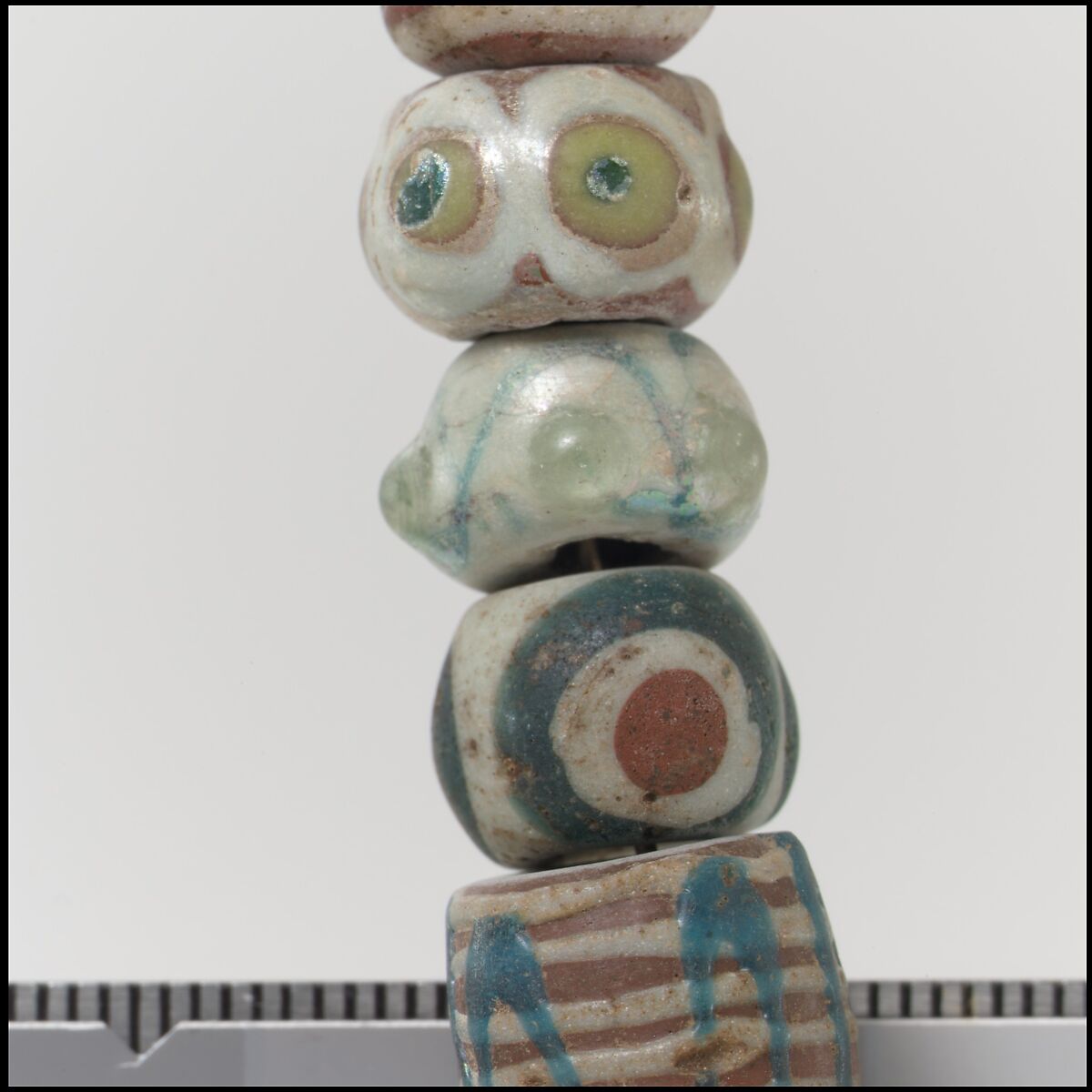 Beads from a Necklace, Glass, amethyst, copper alloy rings, Frankish