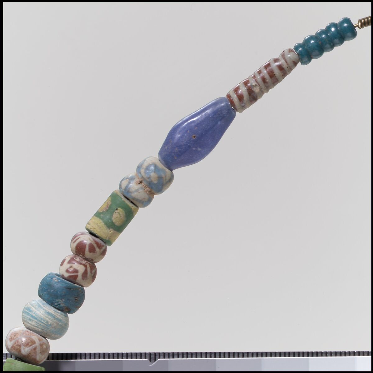 Beads from a Necklace, Glass, amethyst, copper alloy rings, Frankish