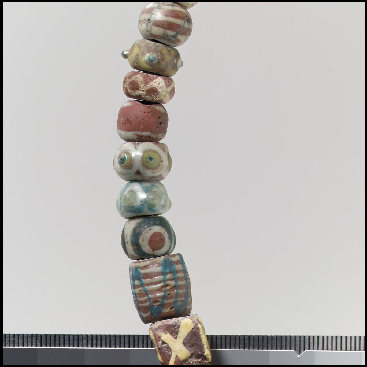 Beads from a Necklace, Glass, amethyst, copper alloy rings, Frankish
