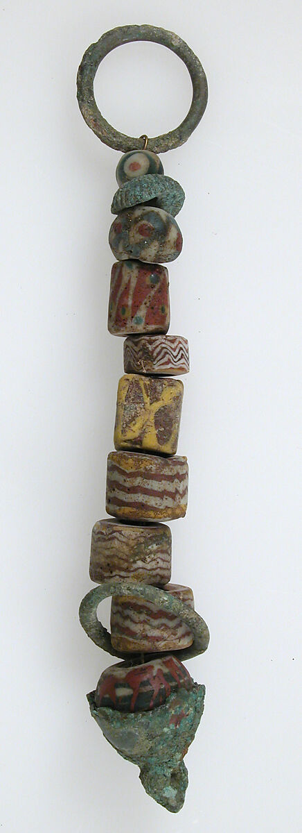 Pendant, Copper alloy (rings & cap), glass (beads), Frankish 