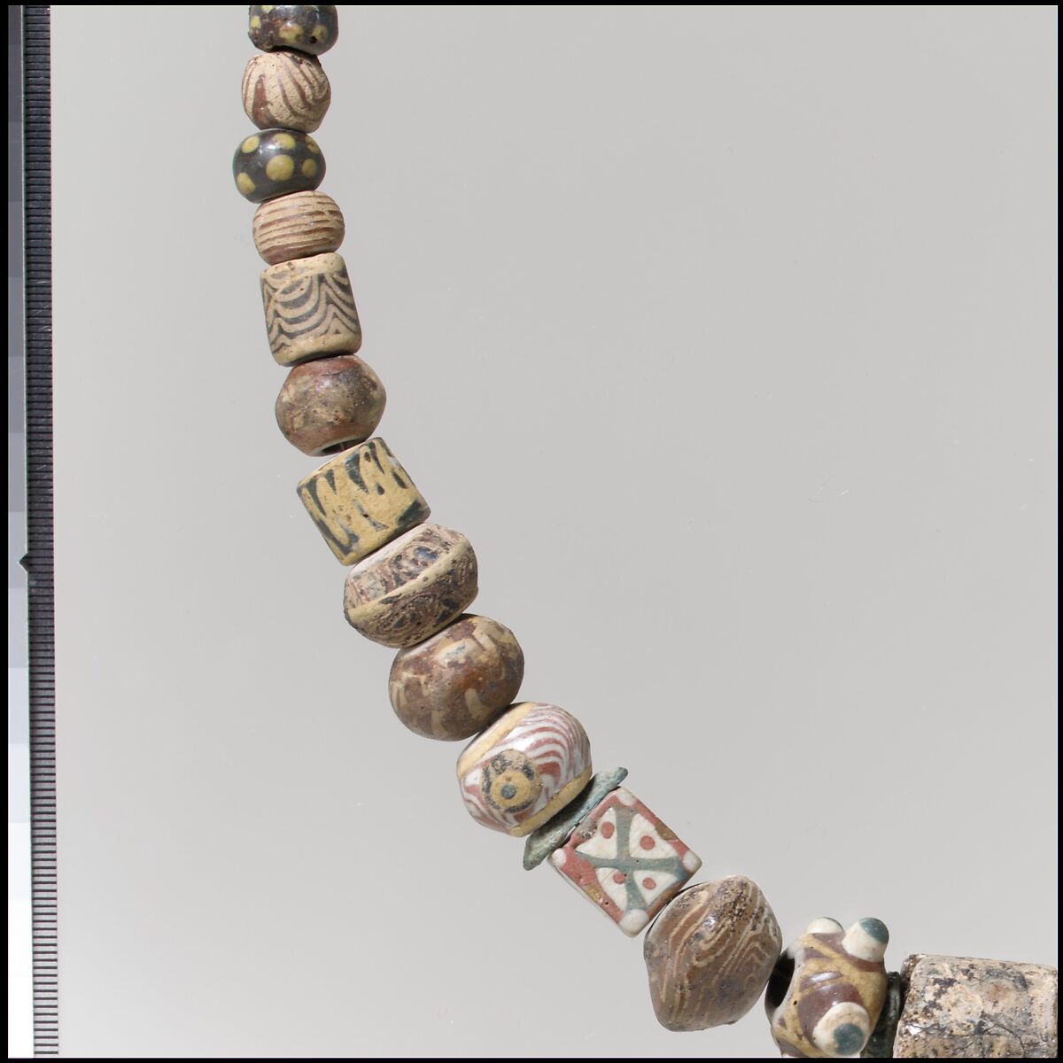Beads from a Necklace, Glass, copper alloy rings, Frankish