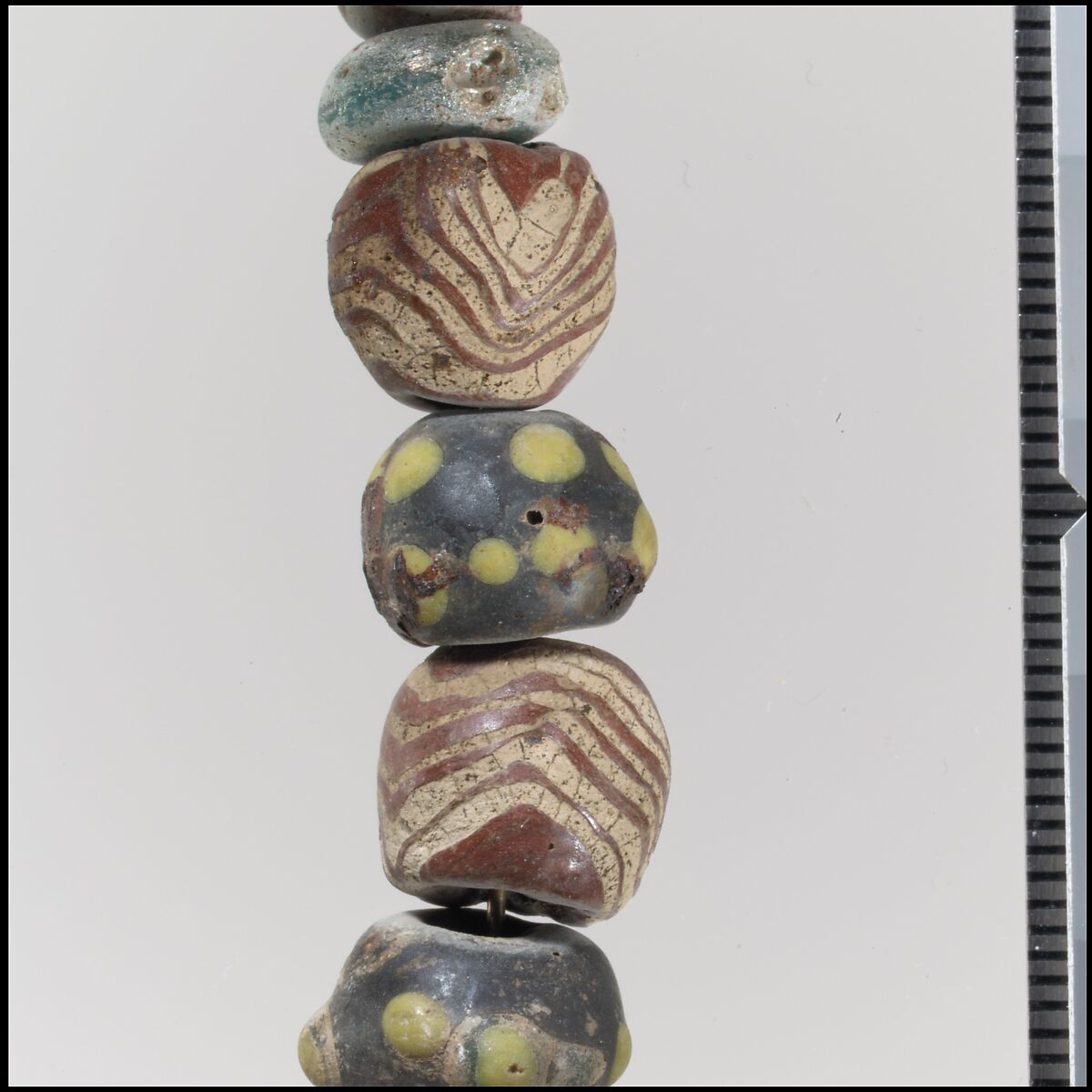 Beads from a Necklace, Glass, copper alloy rings, Frankish