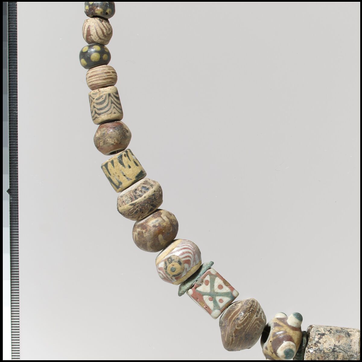 Beads from a Necklace, Glass, copper alloy rings, Frankish