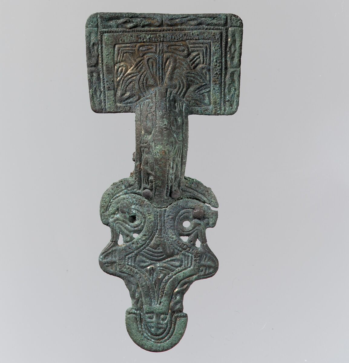 Square-Headed Bow Brooch, Silver-gilt, niello inlay; iron spring/pin, Frankish 