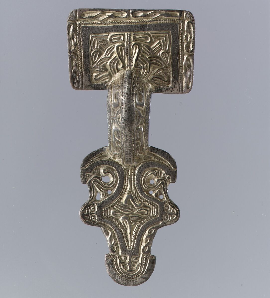 Square-Headed Bow Brooch, Silver-gilt, niello inlay; iron spring/pin, Frankish 