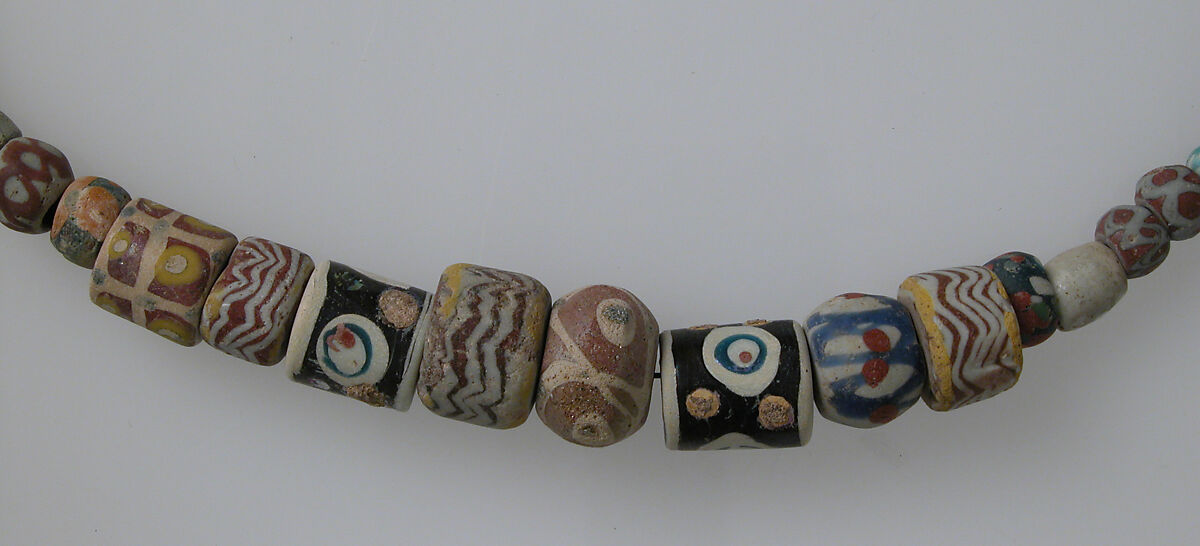 Beads from Necklaces, Amber, amethyst, glass, and copper alloy, Frankish