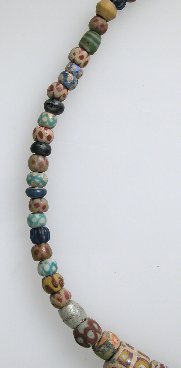 Beads from Necklaces, Amber, amethyst, glass, and copper alloy, Frankish