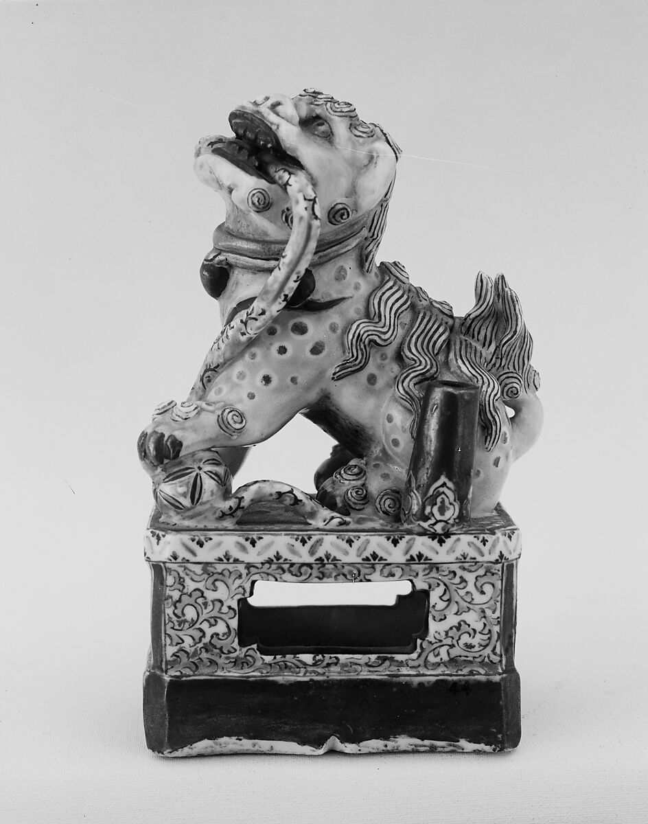 Figure of a Lion, White porcelain decorated with polychrome enamels (Hizen ware, Kutani type), Japan 