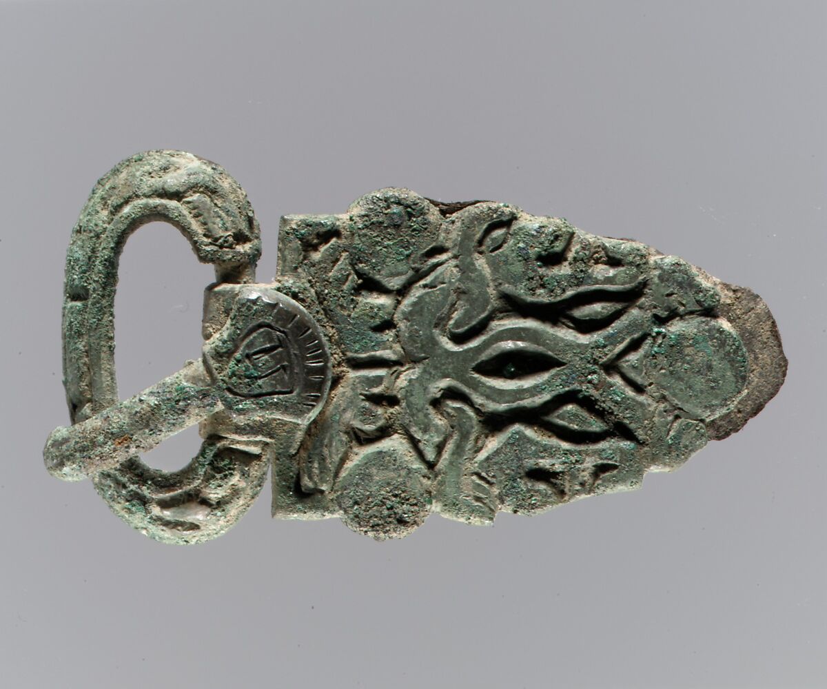 Buckle, Bronze, traces of silver, copper alloy, Frankish 