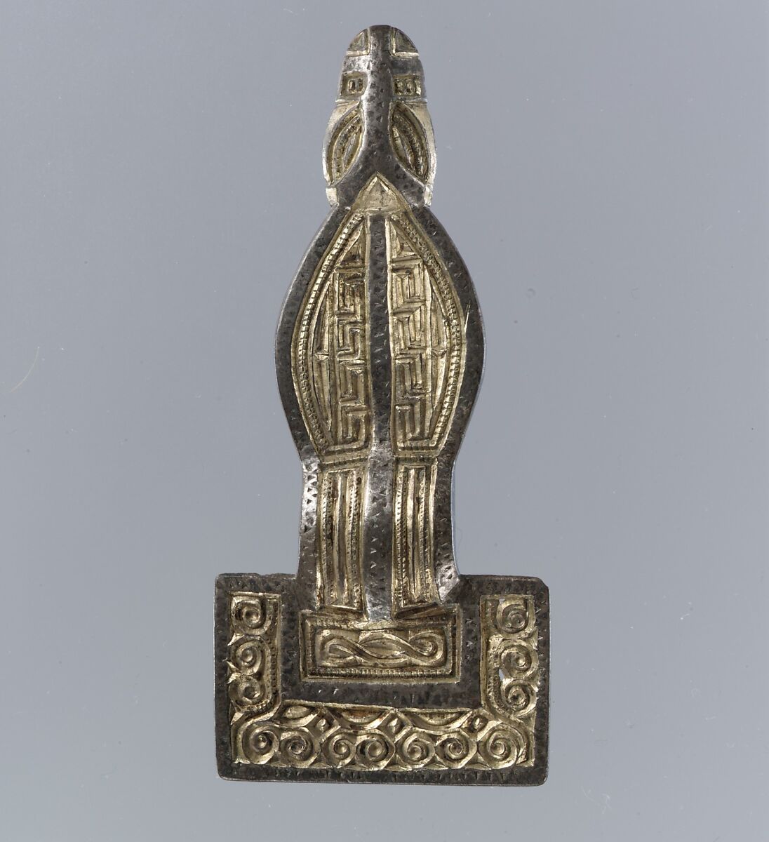 Square-Headed Bow Brooch, Silver-gilt, niello, Frankish 