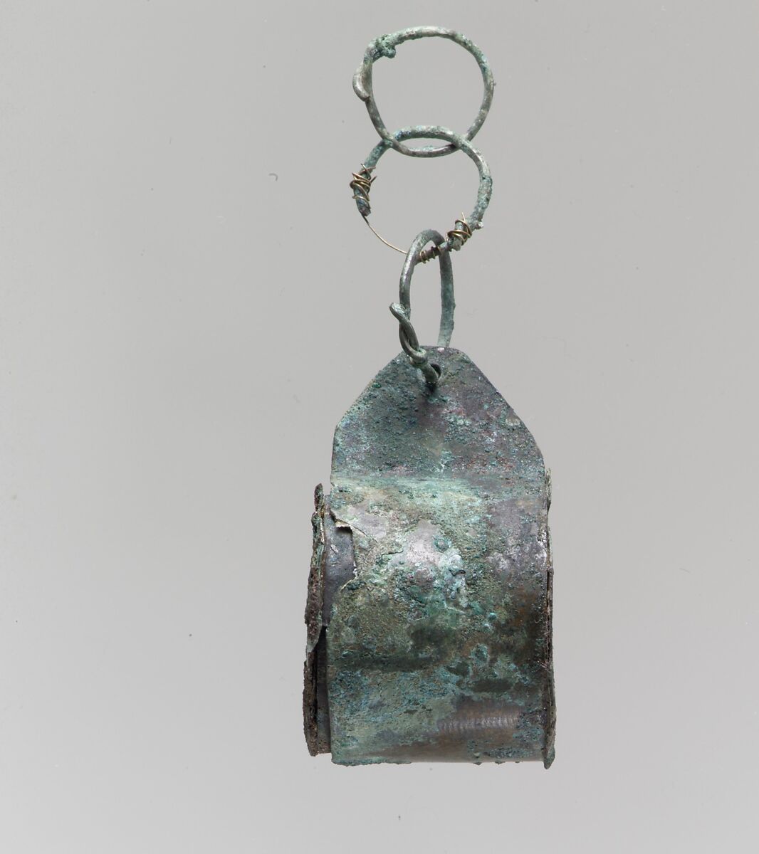 Cylindrical Box with Chain, Copper alloy, Late Roman
