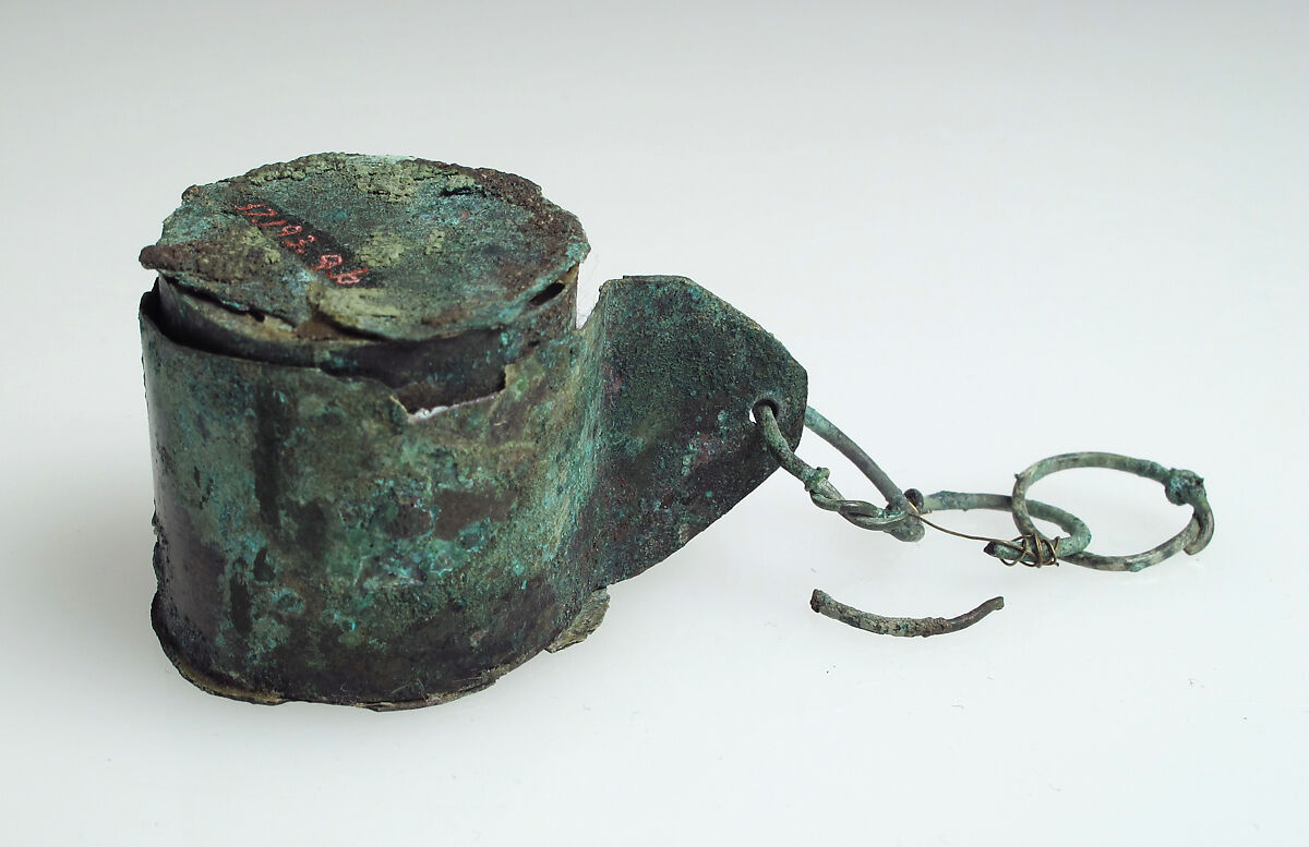 Cylindrical Box with Chain, Copper alloy, Late Roman 