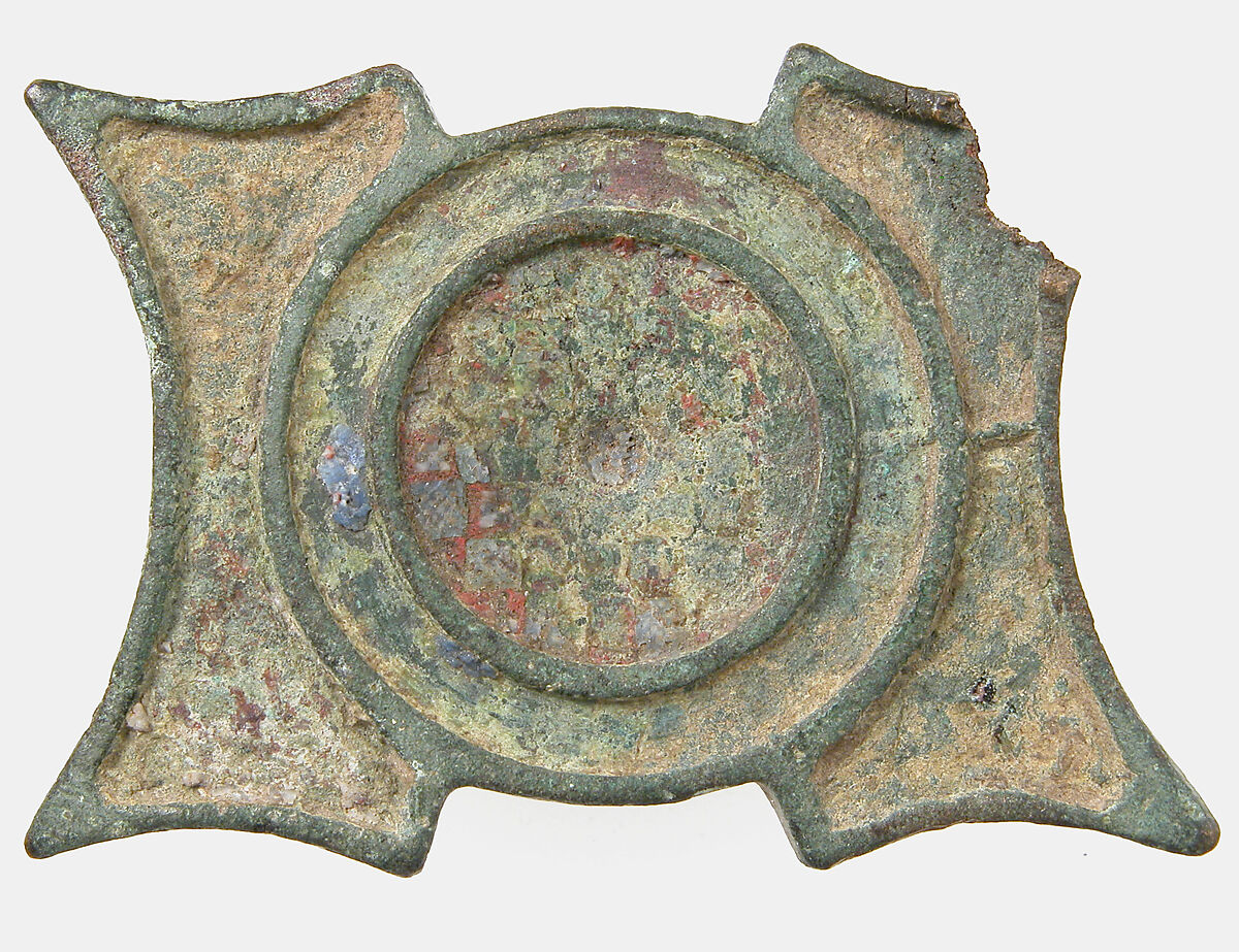 Buckle or Stud, Champlevé enamel, copper alloy, Roman 