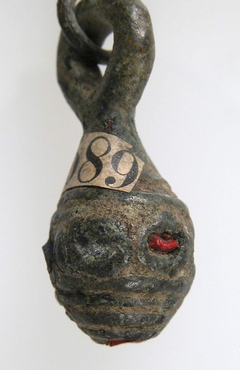 Pendant, Copper alloy, glass paste, Late Roman