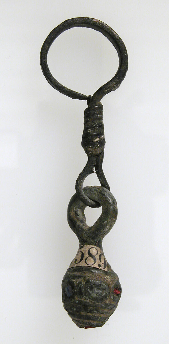 Pendant, Copper alloy, glass paste, Late Roman