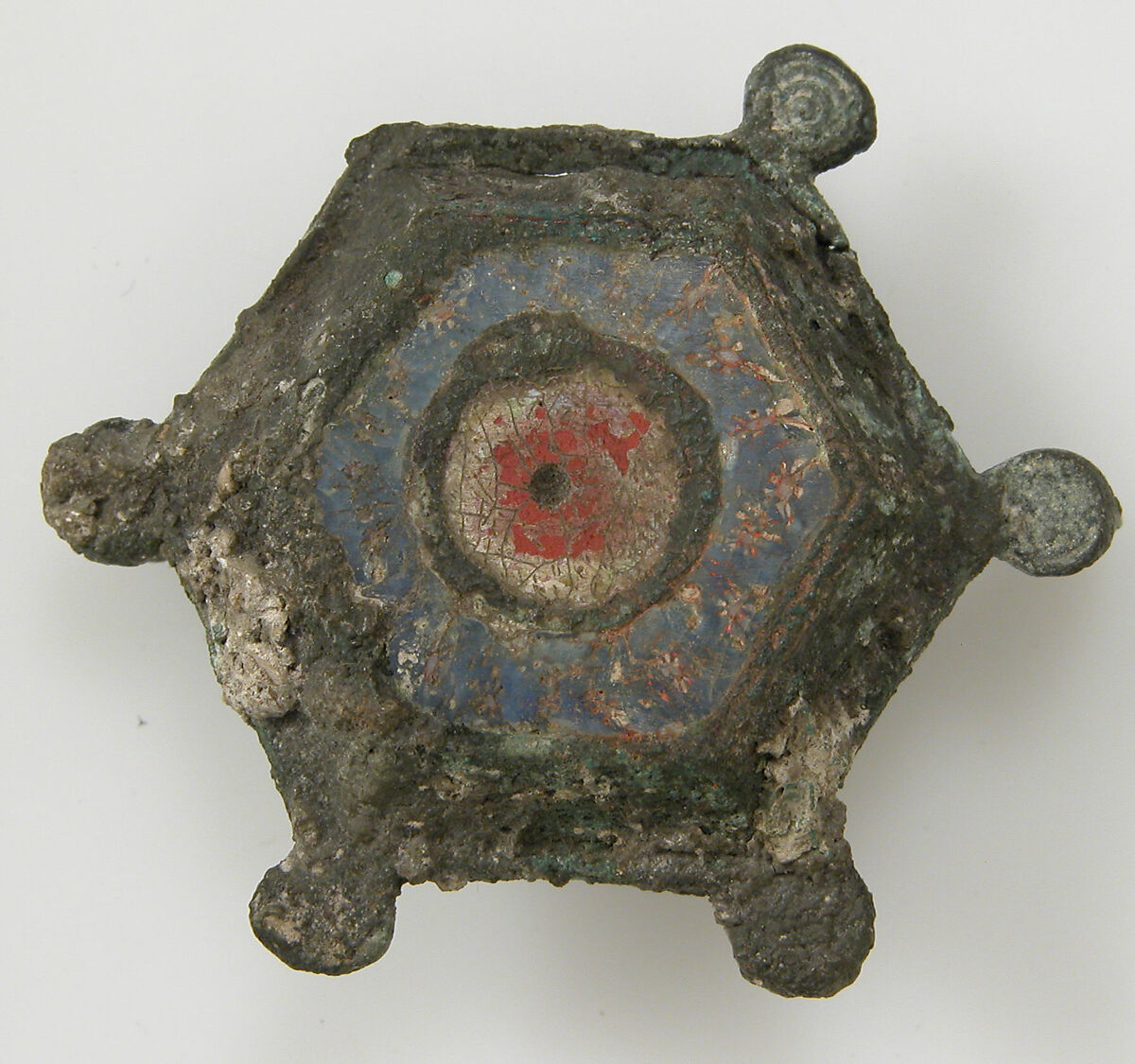 Hexagonal Pin, Champlevé enamel, bronze, Roman 