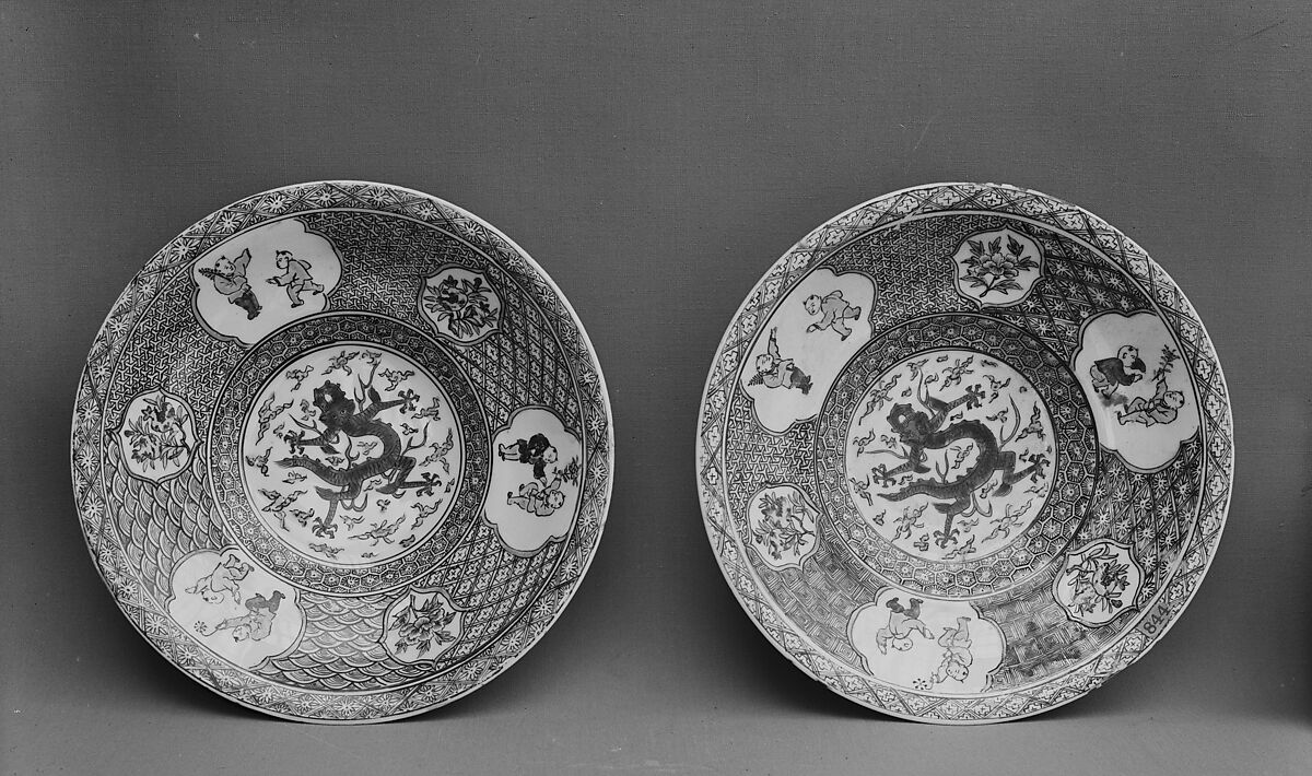 Dish, White porcelain decorated with iron polychrome enamels (Hizen ware, Kutani type), Japan 