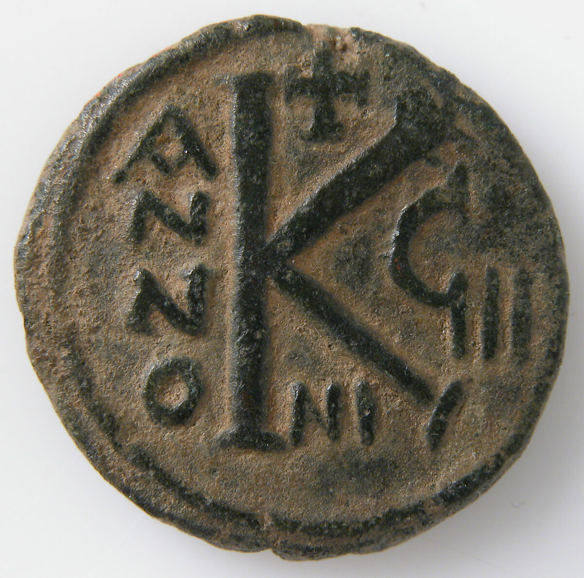 Coin of Justin II, Copper alloy (card says bronze), Byzantine