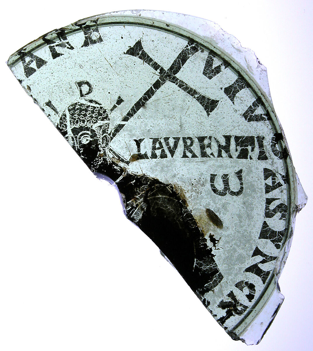 Fragmentary Bowl Base with Saint Lawrence, Glass, gold leaf, Byzantine 
