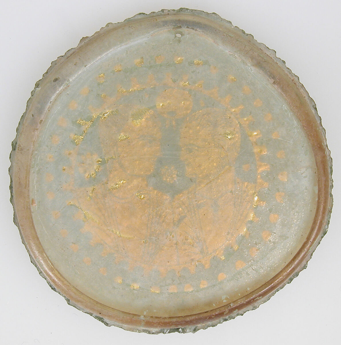 Bowl Base, Glass, gold leaf, Roman