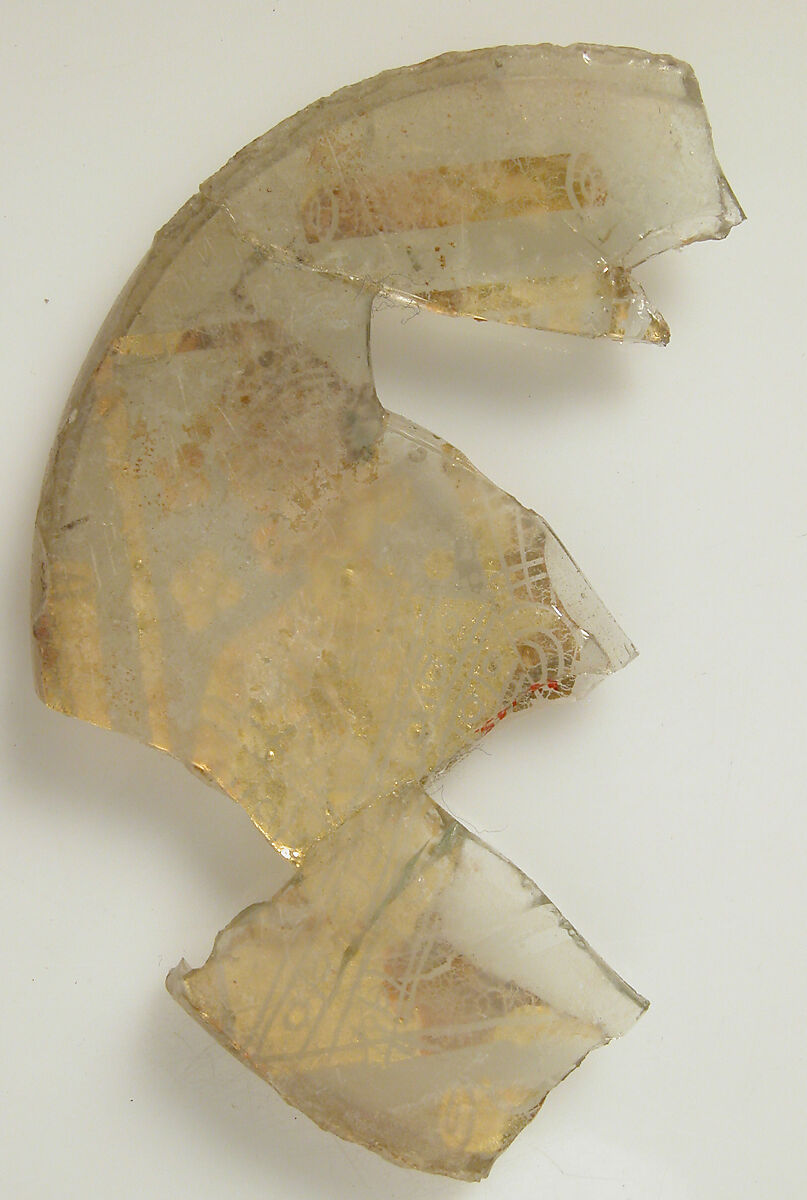 Fragmentary Bowl Base with the Portrait of a Woman, Glass, gold leaf, Roman or Byzantine