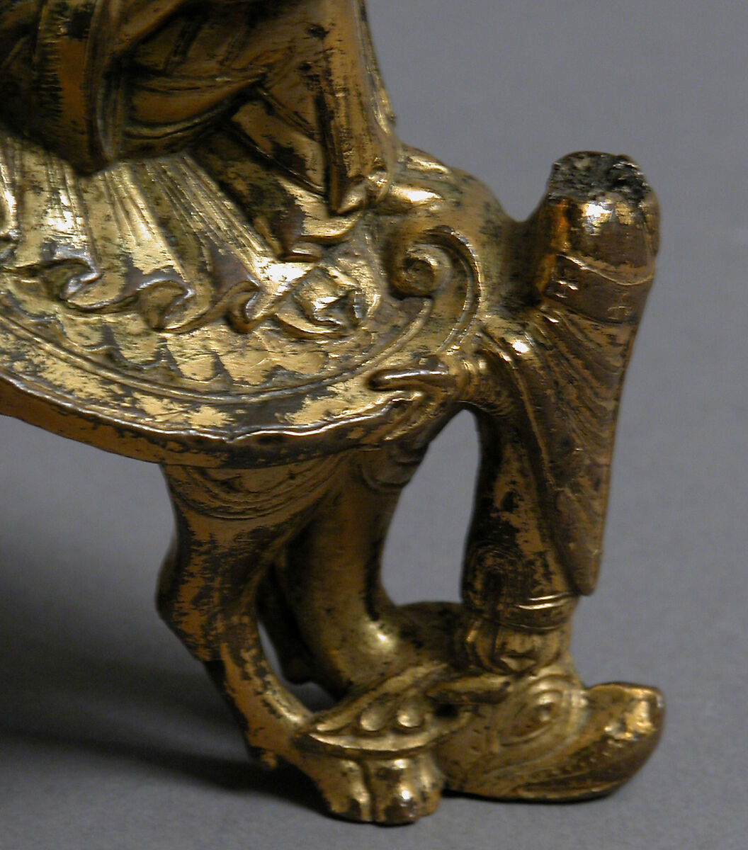 Base of an Altar Cross with Reading Angels Sitting on Dragons and Standing Church Fathers, Copper alloy, cast and gilt, North Italian