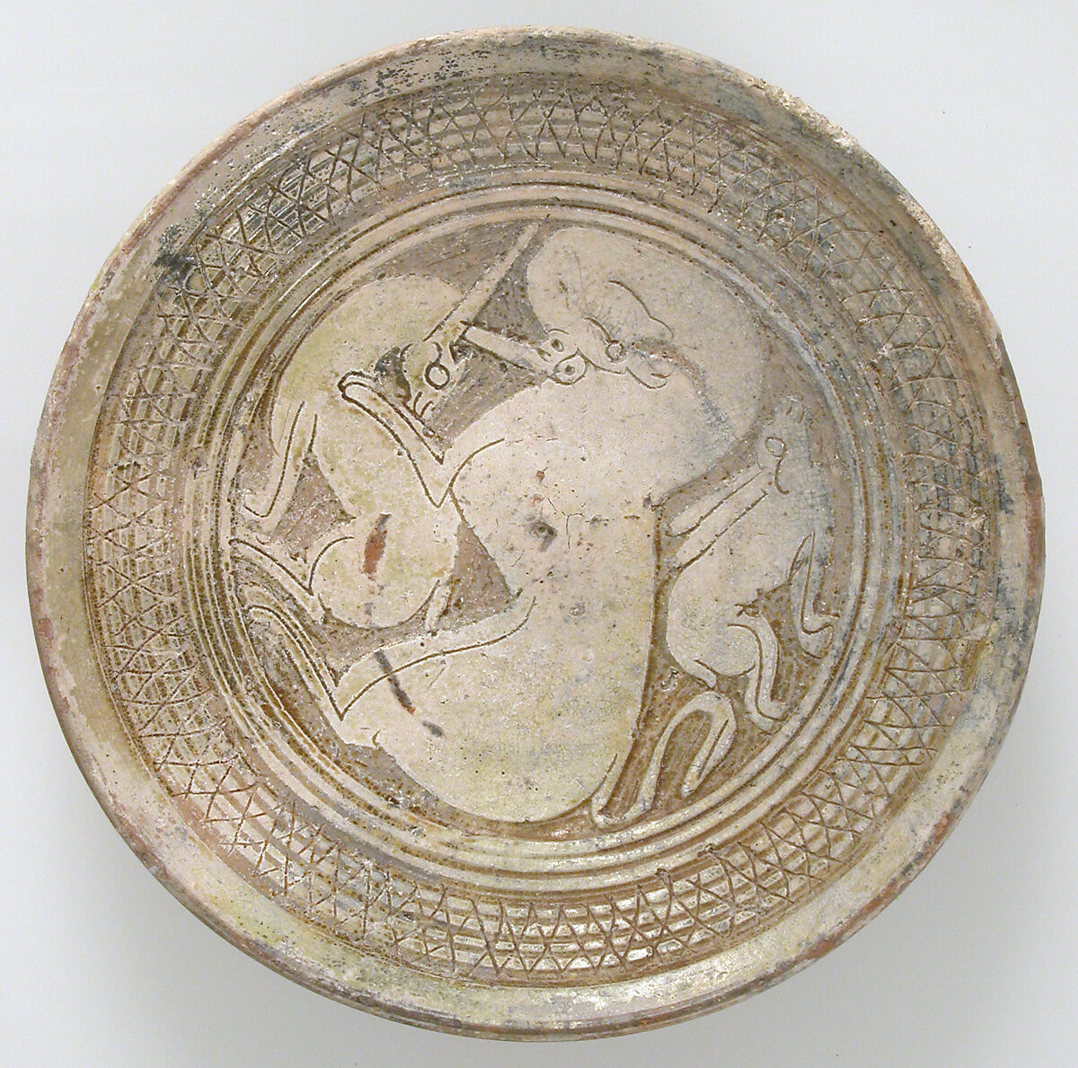 Bowl with Three Animals, Engraved cut-slipware, Byzantine 