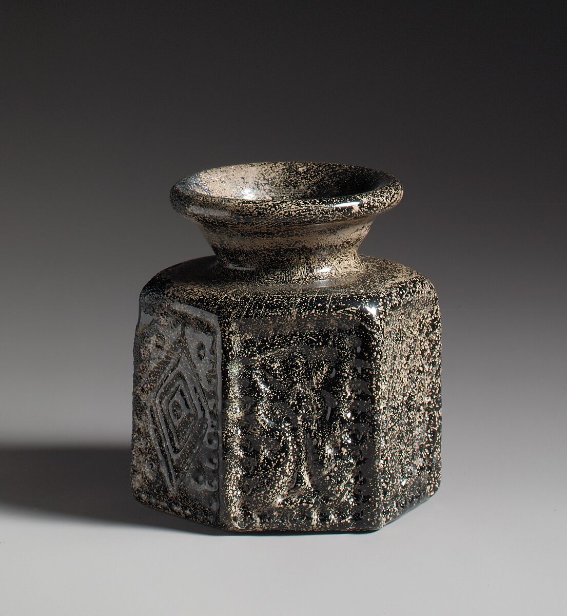 Hexagonal Pilgrim's Jar with Jewish Symbol, Mold-blown glass, Byzantine 