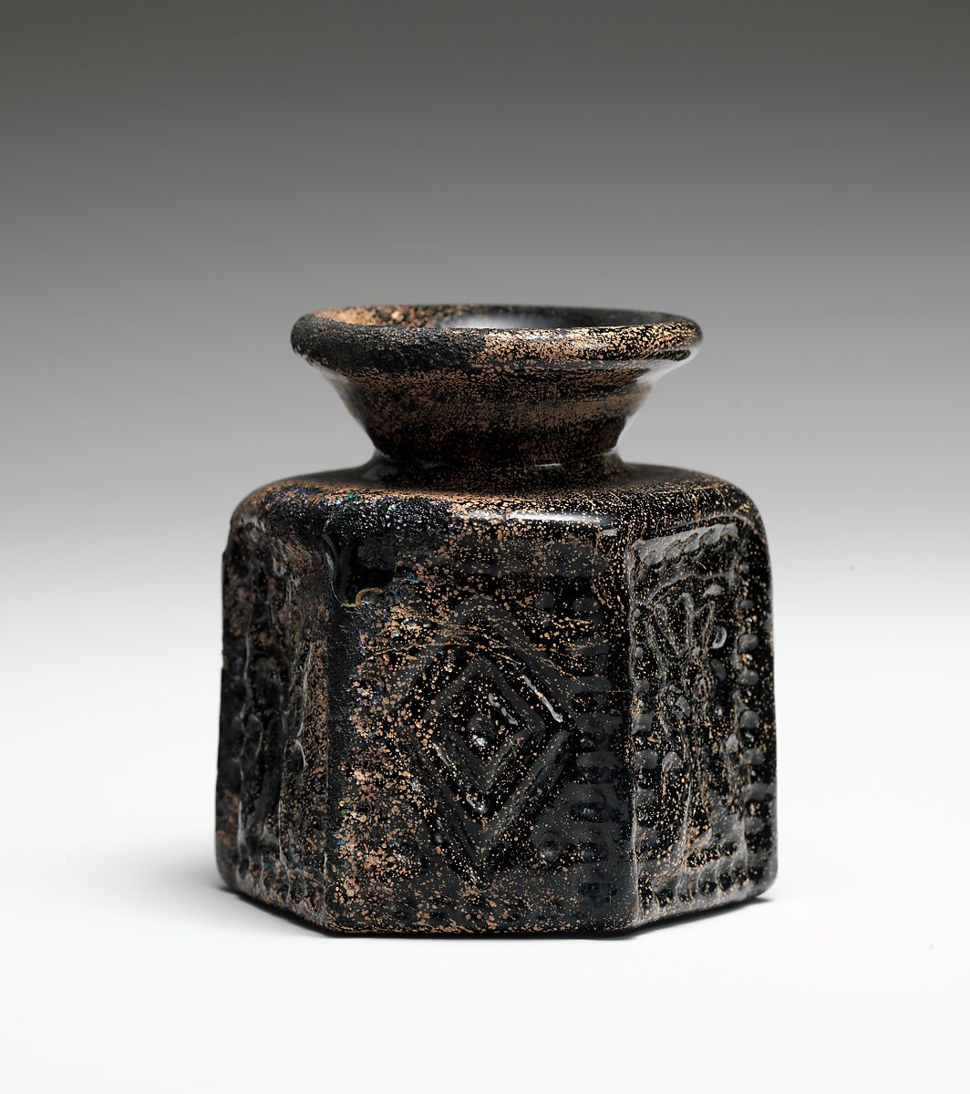 Hexagonal Pilgrim's Jar with Jewish Symbol, Mold-blown glass, Byzantine