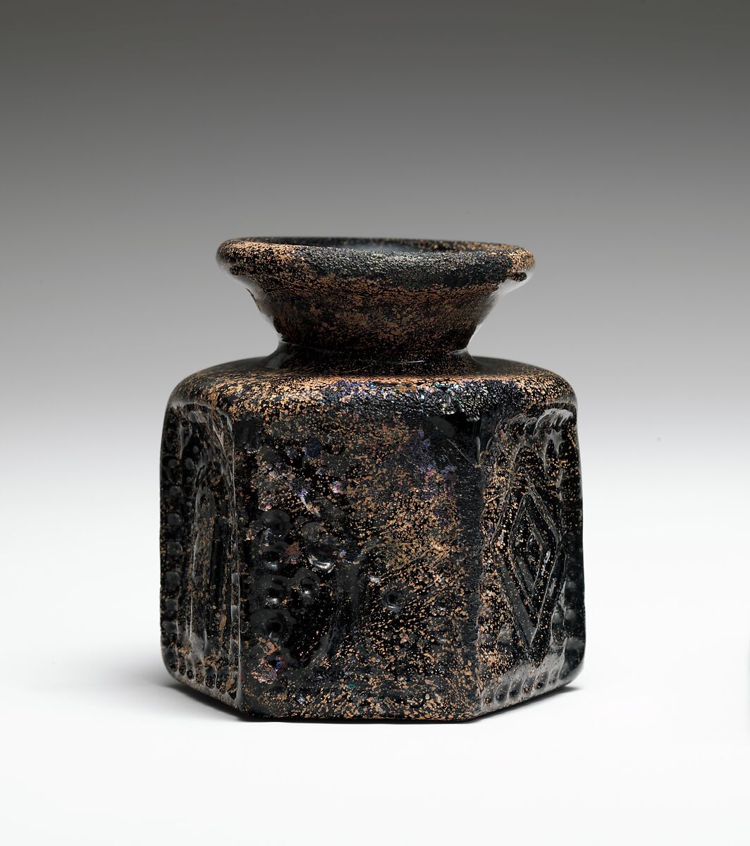 Hexagonal Pilgrim's Jar with Jewish Symbol, Mold-blown glass, Byzantine