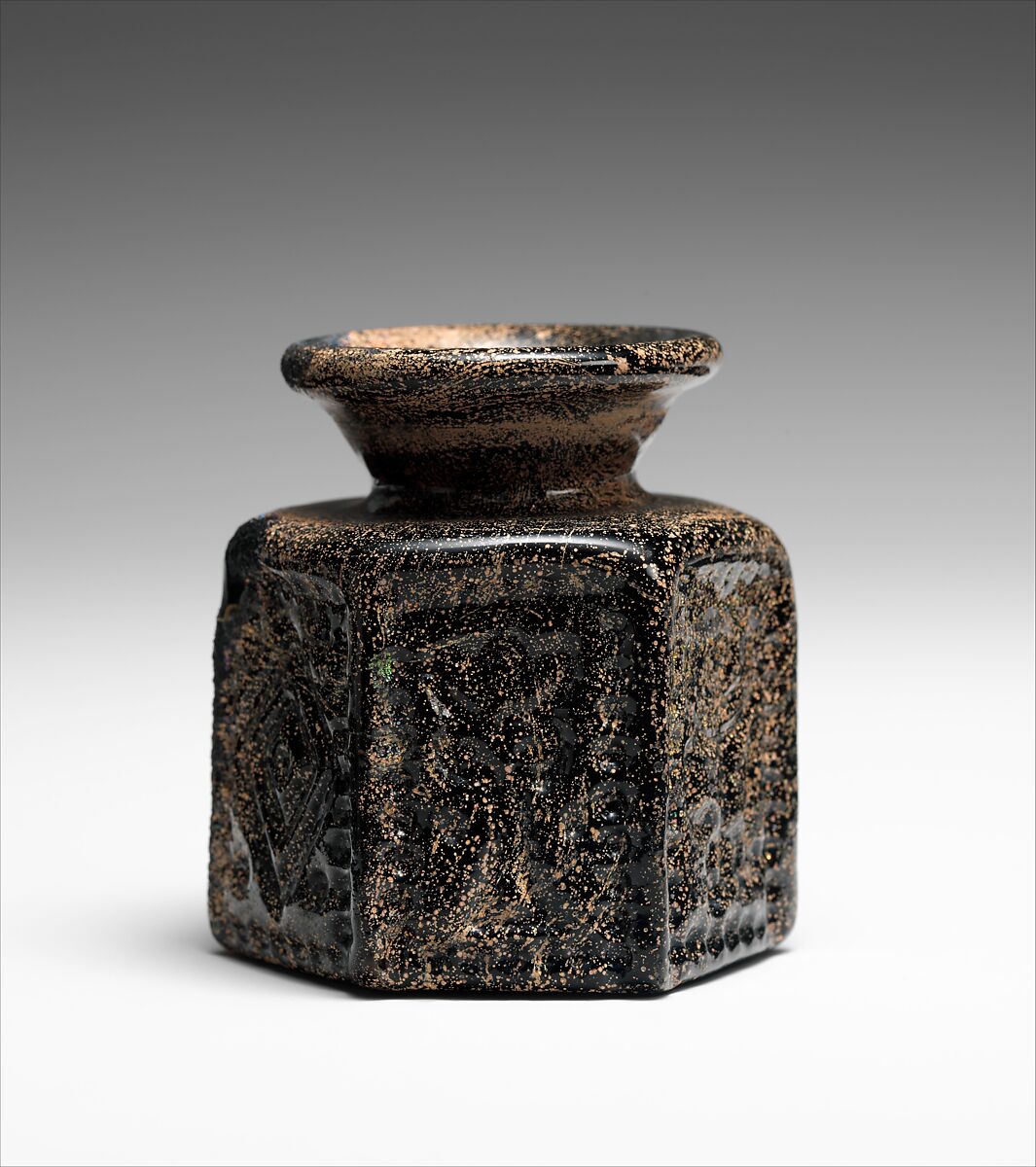 Hexagonal Pilgrim's Jar with Jewish Symbol, Mold-blown glass, Byzantine