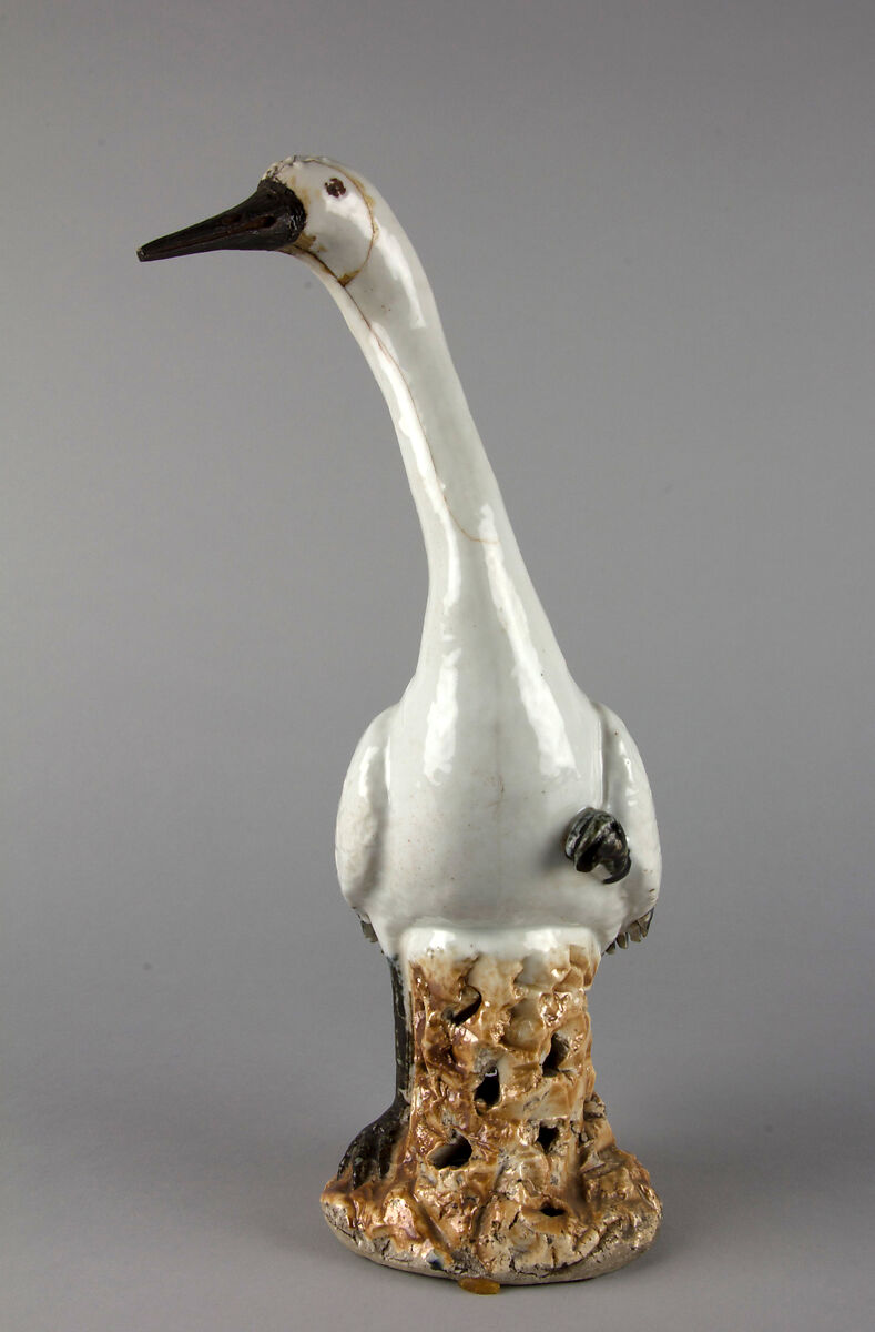 Figure of a stork (one of a pair), Porcelain painted with overglazed polychrome enamels (Jingdezhen ware), China