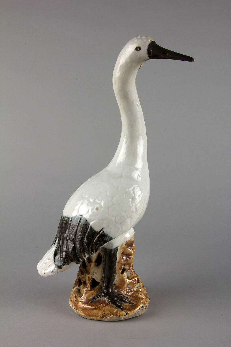 Figure of a stork (one of a pair), Porcelain painted with overglazed polychrome enamels (Jingdezhen ware), China 