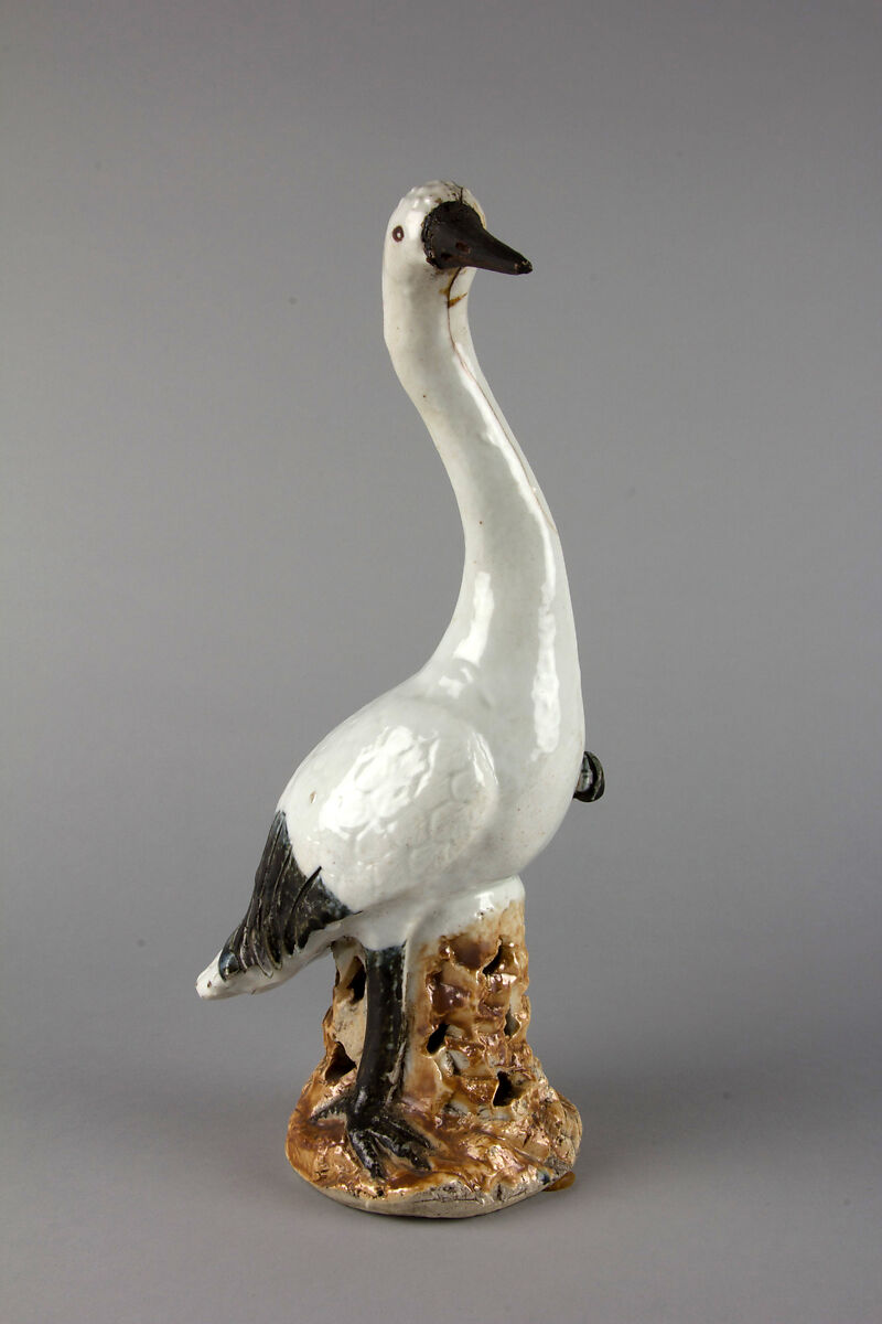 Figure of a stork (one of a pair), Porcelain painted with overglazed polychrome enamels (Jingdezhen ware), China