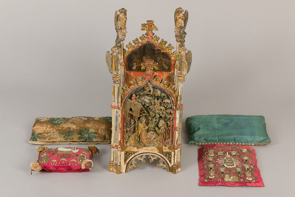 Crib of the Infant Jesus, Wood, polychromy, lead, silver-gilt, painted parchment, silk embroidery with seed pearls, gold thread, translucent enamels, South Netherlandish