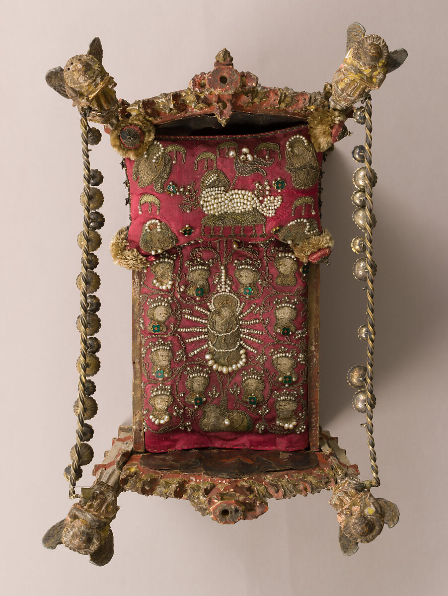 Crib of the Infant Jesus, Wood, polychromy, lead, silver-gilt, painted parchment, silk embroidery with seed pearls, gold thread, translucent enamels, South Netherlandish