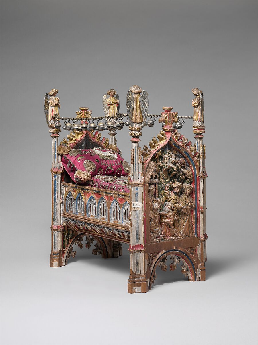 Crib of the Infant Jesus, Wood, polychromy, lead, silver-gilt, painted parchment, silk embroidery with seed pearls, gold thread, translucent enamels, South Netherlandish 