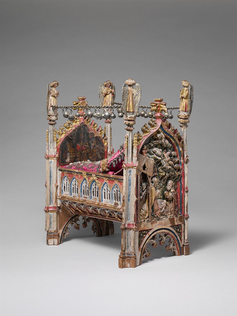Crib of the Infant Jesus, Wood, polychromy, lead, silver-gilt, painted parchment, silk embroidery with seed pearls, gold thread, translucent enamels, South Netherlandish