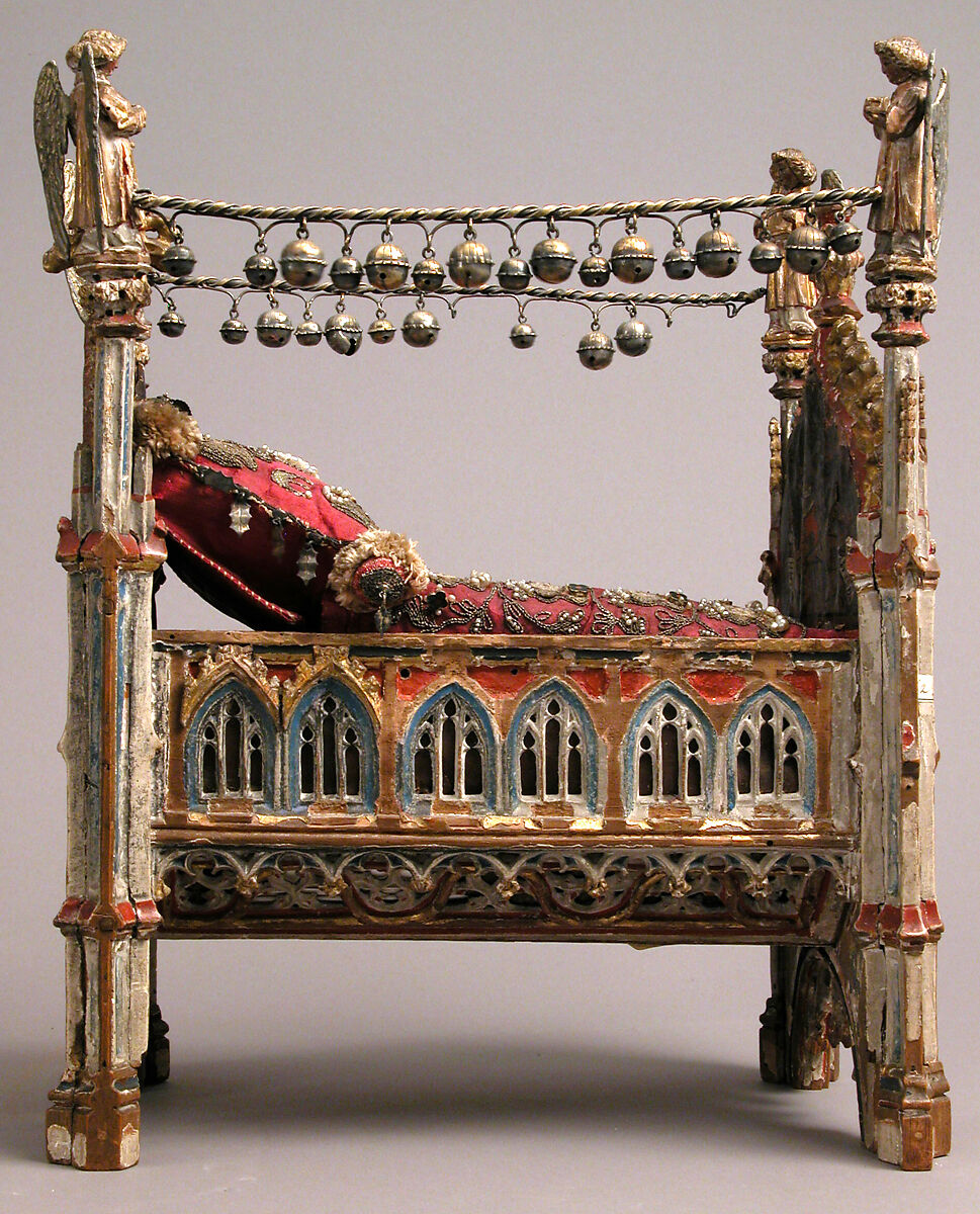 Crib of the Infant Jesus, Wood, polychromy, lead, silver-gilt, painted parchment, silk embroidery with seed pearls, gold thread, translucent enamels, South Netherlandish