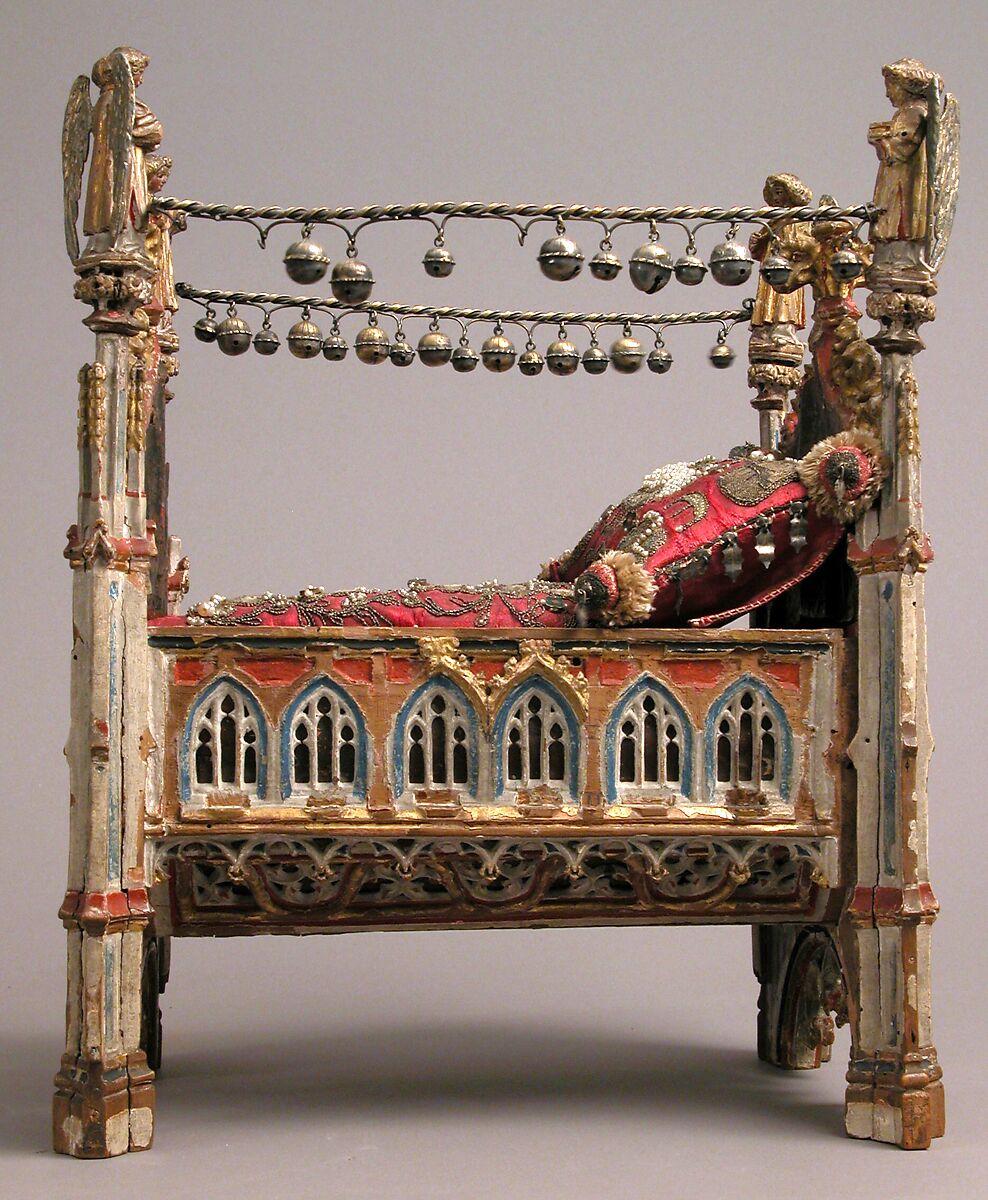 Crib of the Infant Jesus, Wood, polychromy, lead, silver-gilt, painted parchment, silk embroidery with seed pearls, gold thread, translucent enamels, South Netherlandish