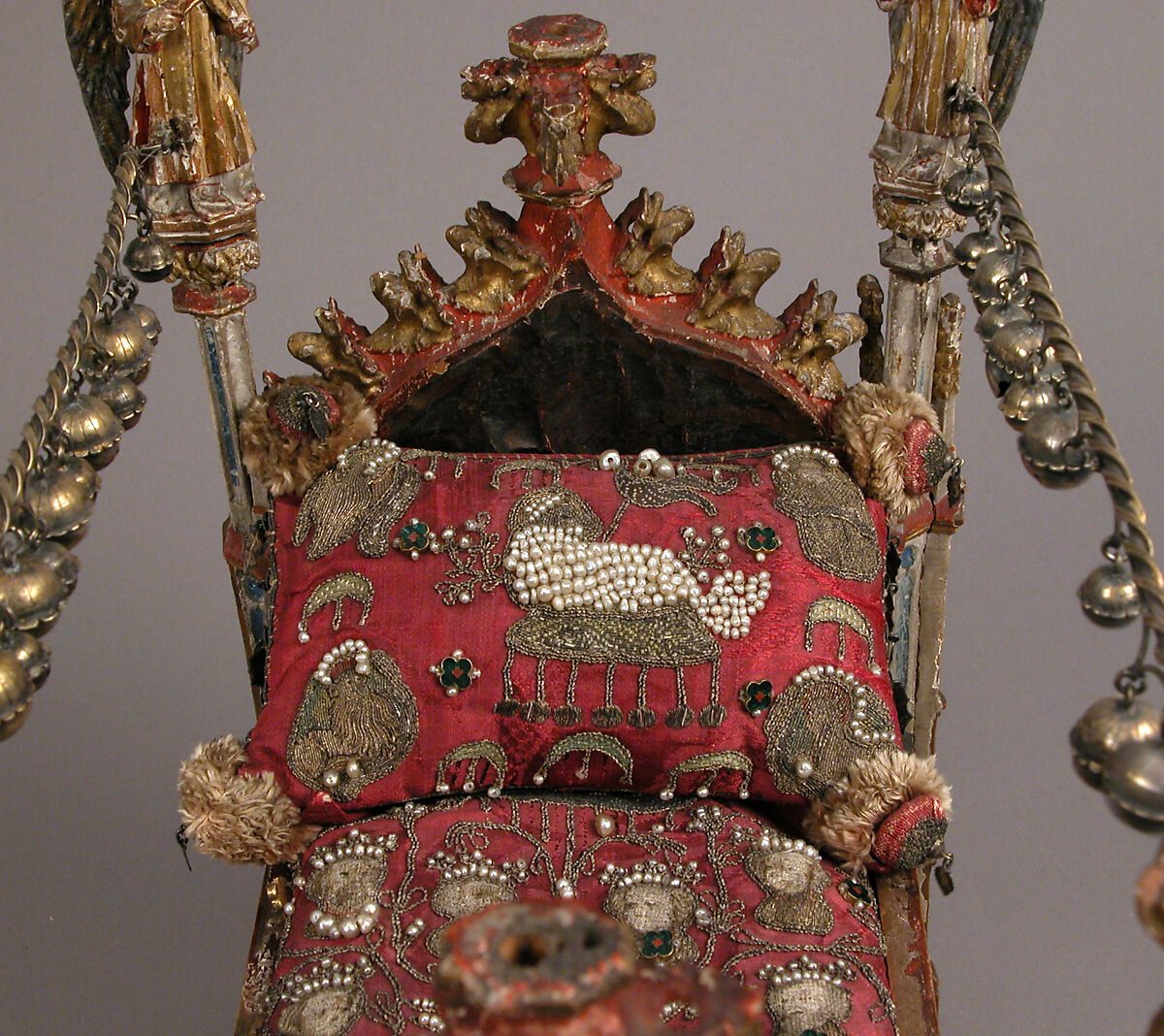 Crib of the Infant Jesus, Wood, polychromy, lead, silver-gilt, painted parchment, silk embroidery with seed pearls, gold thread, translucent enamels, South Netherlandish