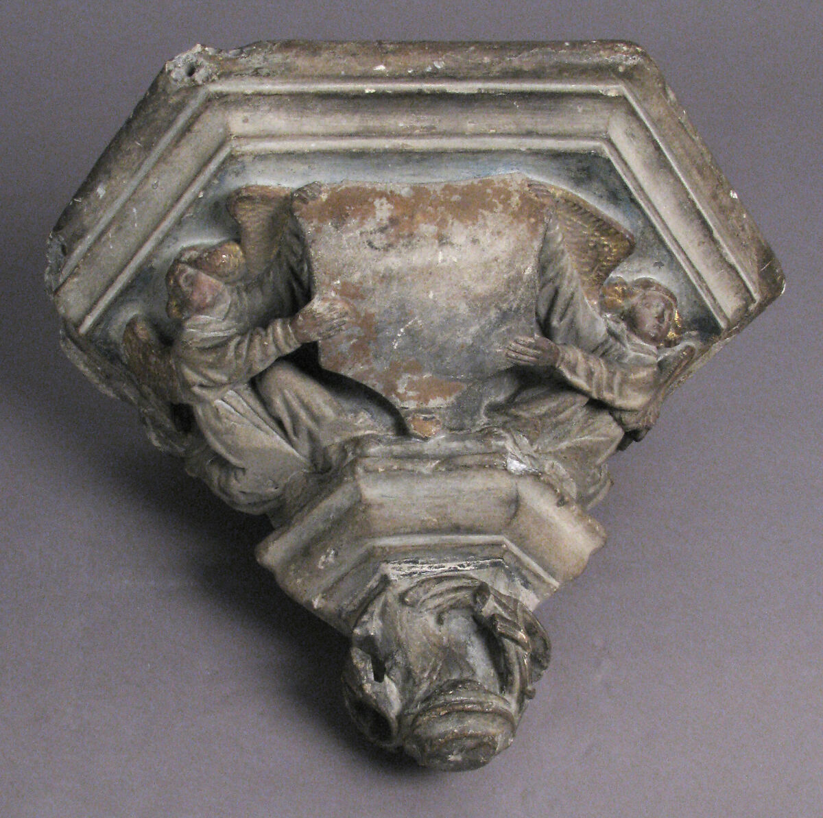 Corbel, Limestone, with traces of polychromy and gilding, French