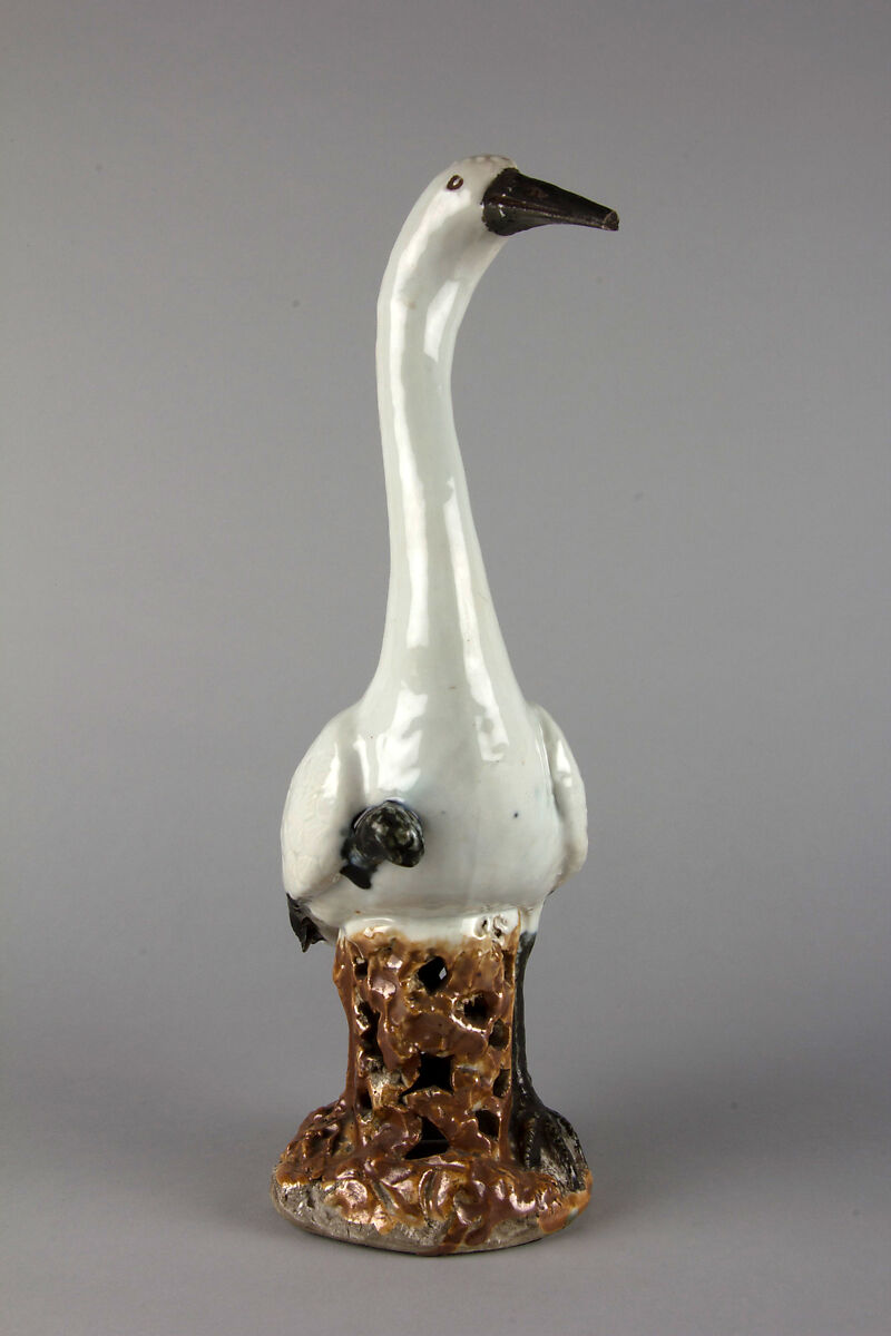 Figure of a stork (one of a pair), Porcelain painted with overglazed polychrome enamels (Jingdezhen ware), China