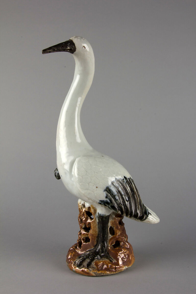 Figure of a stork (one of a pair), Porcelain painted with overglazed polychrome enamels (Jingdezhen ware), China 